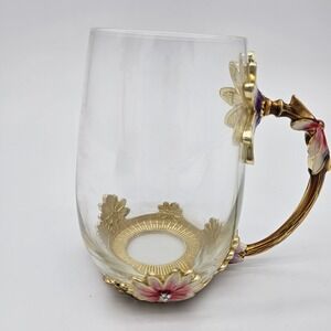 ARC Of France Teacup with Gold Enamel Floral Handle & Base  Whimsical